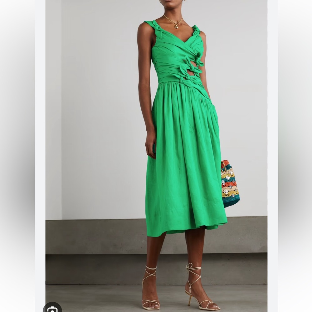 ZIMMERMANN Tiggy bow-embellished linen midi dress size US 4